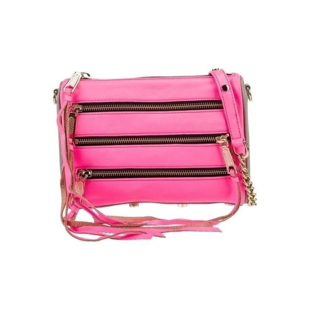 Rebecca Minkoff Hot Pink & Gray Crossbody Bag With Chain Strap & Zipper Accents